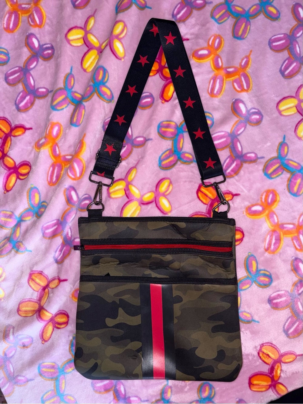 Haute Shore Crossbody Bag with Red Stripe and Star Strap